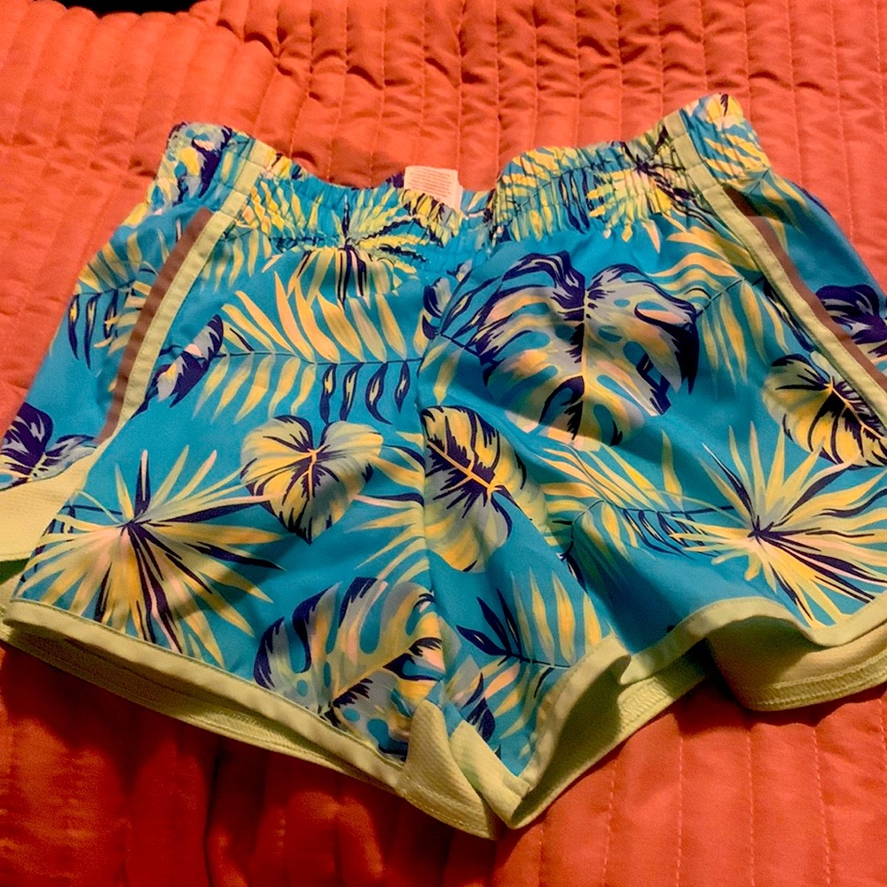 Green and blue palm tree athletic shorts